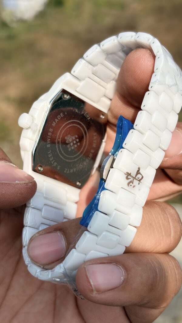 Luxury White Ceramic Analog Watch for Men & Women | Premium Sky Blue Dial Watch – MobzLuxuria
